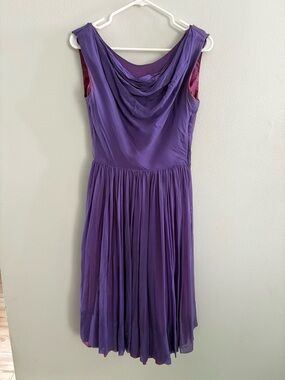 Vintage 1950’s Sleeveless Purple Cowl Neck Midi Dress